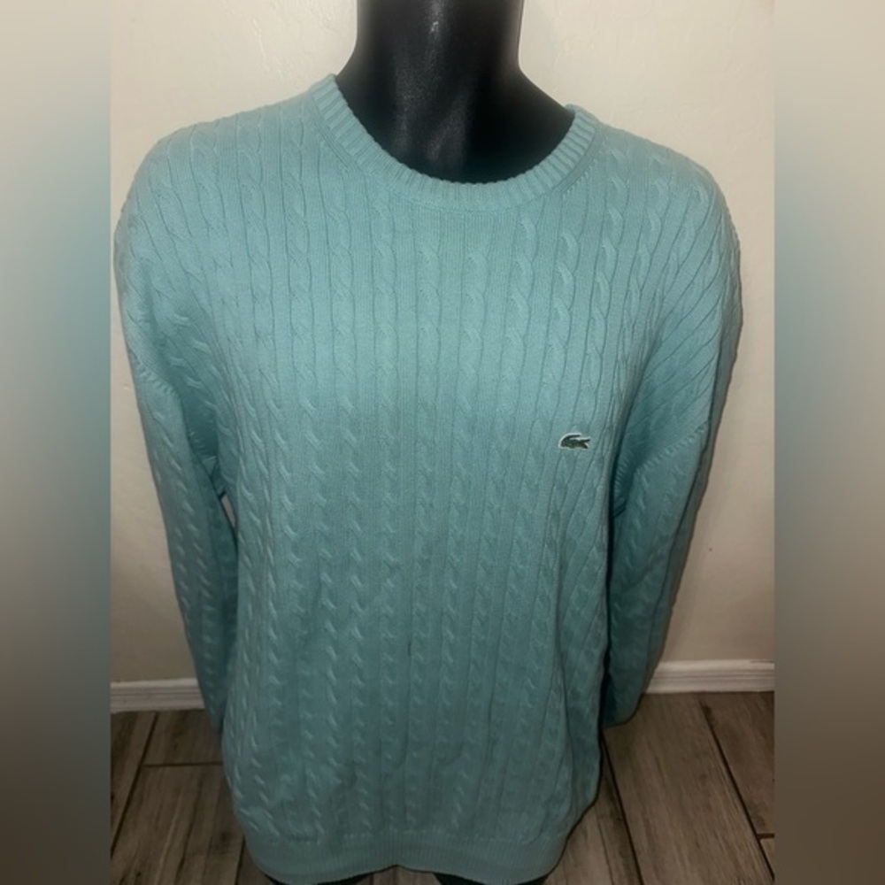 Men’s turquoise used size 7 XL knit Lacoste crew neck sweater